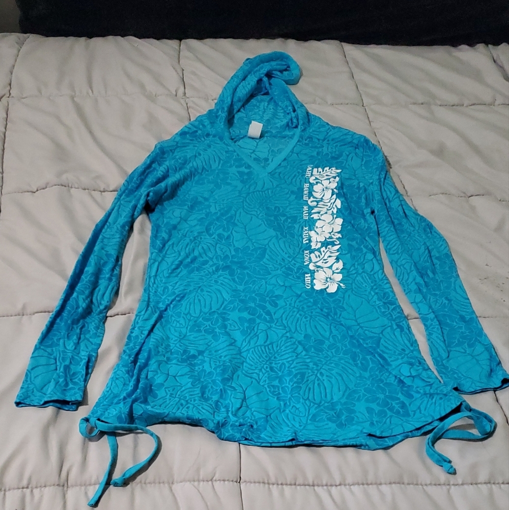 Women's Blue Floral Hoodie Sweatshirt